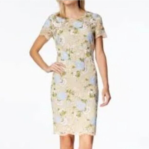 Calvin Klein Floral Beige Lace Sheath Dress Size 4 - Picture 1 of 8